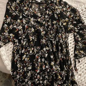 Topshop long sleeve black flower dress